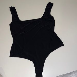 Black square neck bodysuit